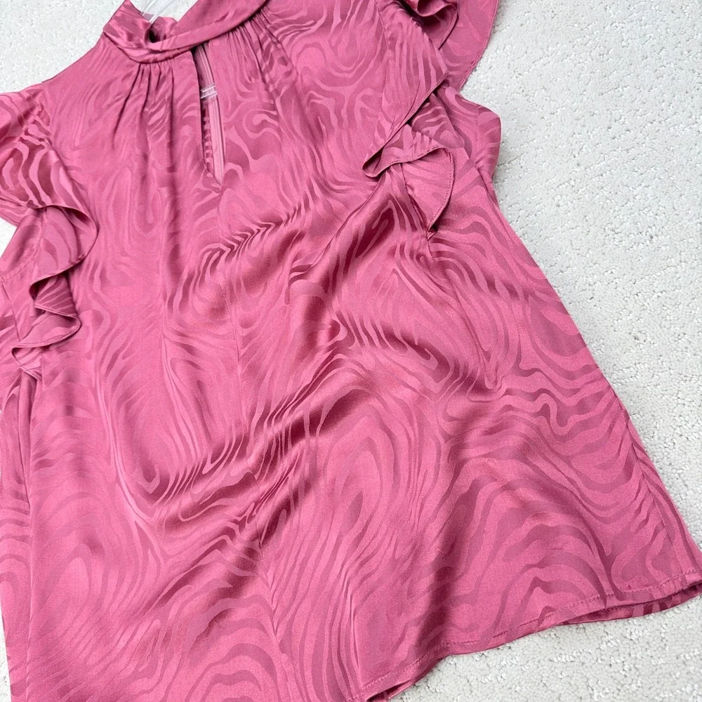 Rebecca Taylor Blouse Womens Small Pink Silk Blend Zebra Flutter Sleeve Top‎